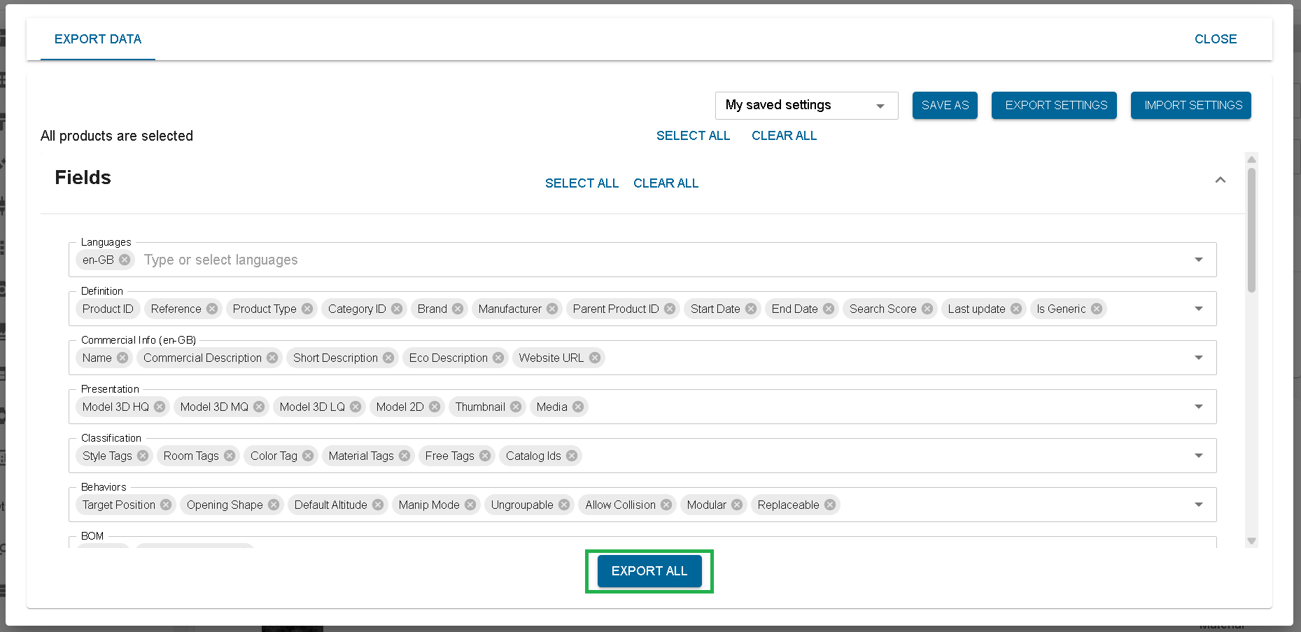 Export catalog product