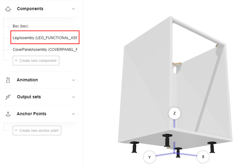 box-leg assembly