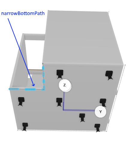 Front path for corner cabinet