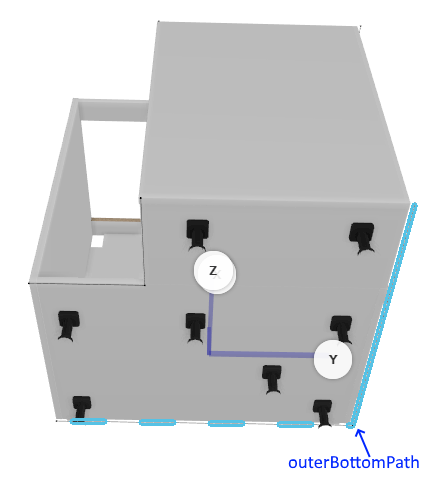 Back path for corner cabinet