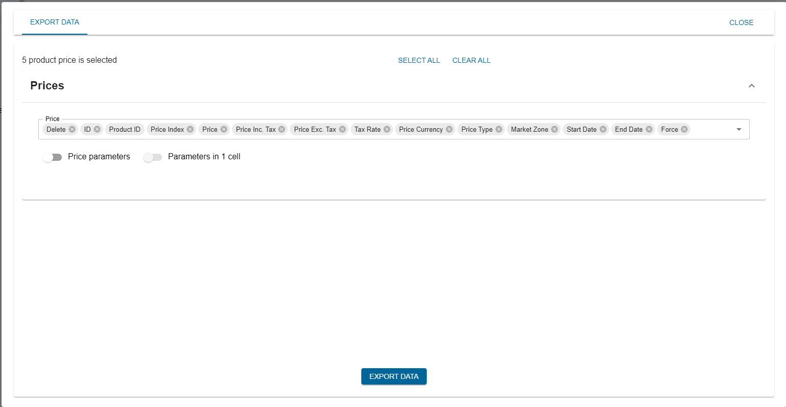 Price Export Dialog