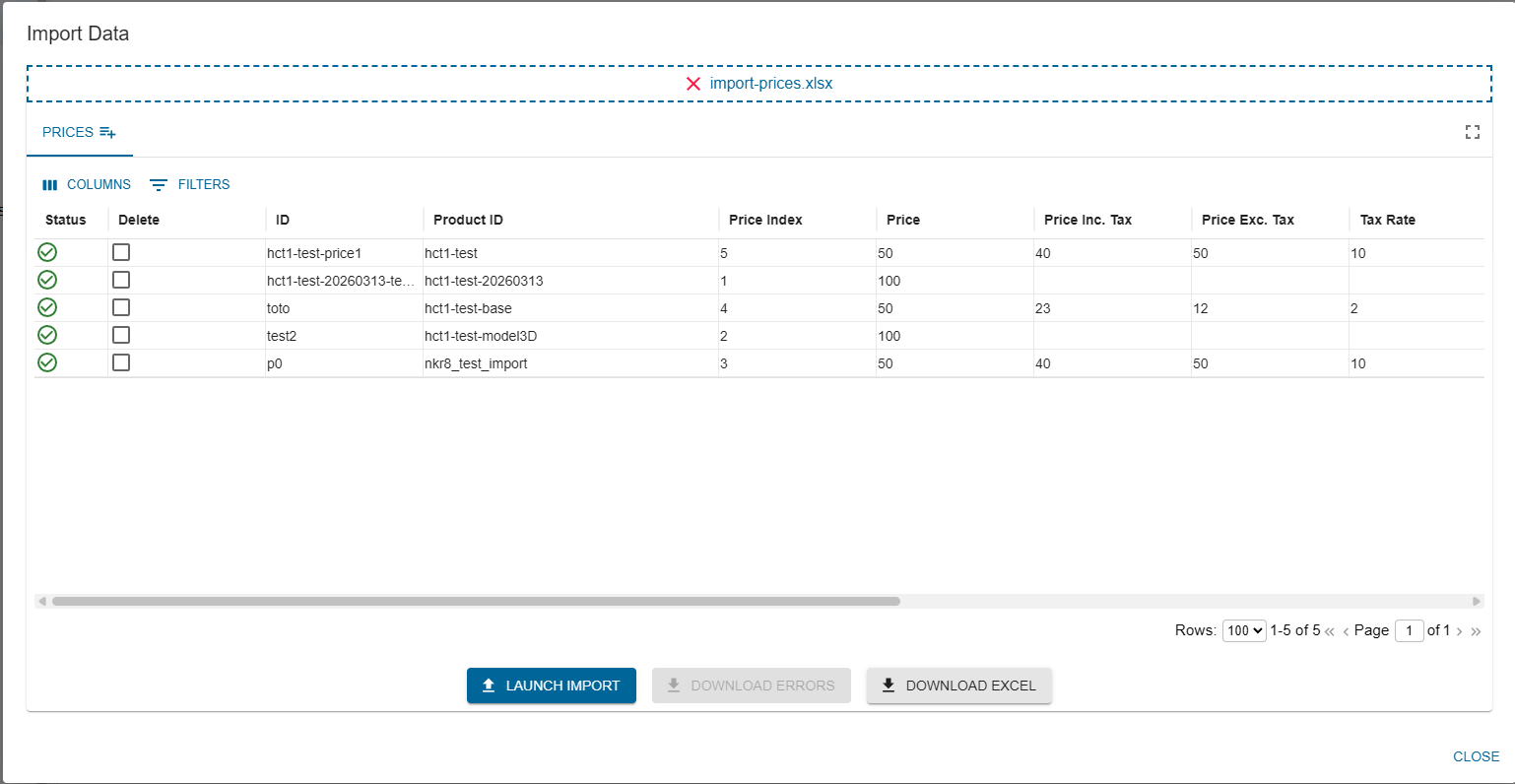 Price import dialog
