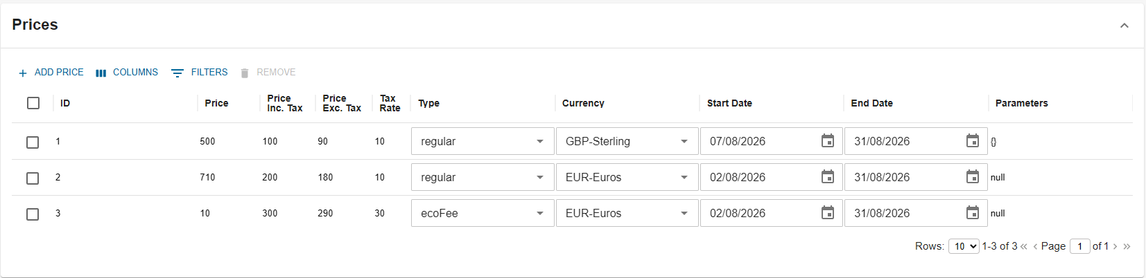 Prices